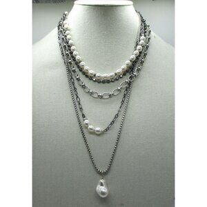 Chico's Necklace Layered Convertible Silver Tone Pearl $69 Luxury Preppy